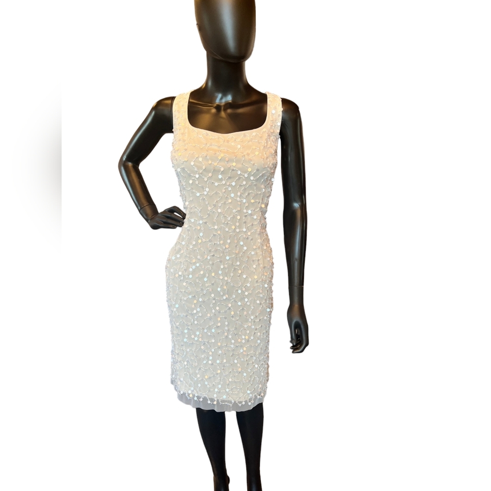 Adrianna Papell Short Ivory Beaded Cocktail Dress